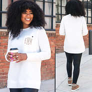 front and back of monogrammed quilted sweatshirt