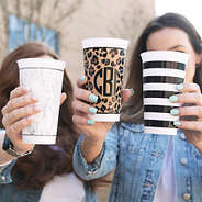 cup set with 3 tumblers in leopard, marble, and stripes