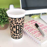 leopard monogrammed cup for work