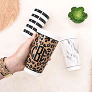 monogrammed leopard cup also with marble & stripe cups