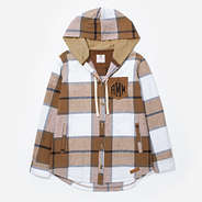 monogrammed shacket in hickory plaid
