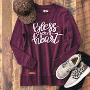 bless your heart corded sweatshirt in wine with leopard accessories