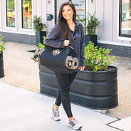 black quilted gym bag with quilted pullover