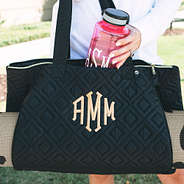 monogrammed quilted gym bag with water bottle