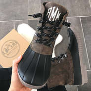 dark brown duck boots with black laces selfie