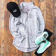 mint sneakers and grey pullover oufit