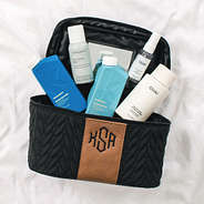 quilted travel train case flatlay