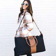 monogrammed travel bag using shoulder strap