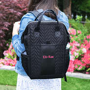 spring flowers with black quilted diaper backpack with name