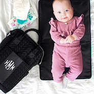 monogrammed quilted diaper backpack with changing pad