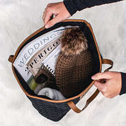 black and brown quilted travel tote inside shot