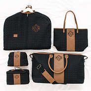 monogrammed quilted travel collection garment bag tote cosmetic bag train case and weekender