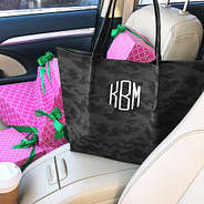 Camo Tote inside of car with presents