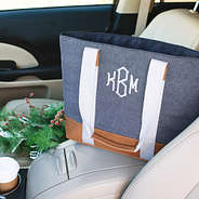 Monogrammed Chambray tote in Car