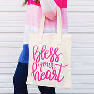canvas tote with bless your heart graphic