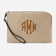 Monogrammed Wristlet in Taupe