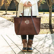 dark brown suede tote and duck boots