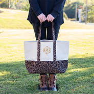 Monogrammed Pattern Canvas Tote with Tan Monogram