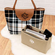 monogrammed tote organizer with canvas tote bag