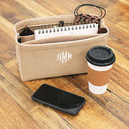 monogrammed tote organizer with coffee