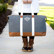 monogrammed chambray weekender front view