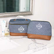 Chambray Train Case & Cosmetic Case on Sink