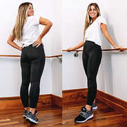 black leggings with white shirt and sneakers