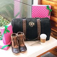 Leopard Duffel Bag with Duck Boots & Gift Boxes
