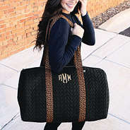 Leopard Duffel Bag over the shoulder