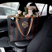 Personalized Striped Tote Bag in Black/Brown