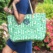 Monogrammed Boutique Green Tote Bag with t-shirt dress