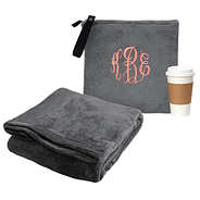 monogrammed packable travel blanket