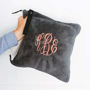 packed monogrammed travel blanket