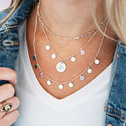 silver monogrammed triple layer necklace