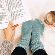 mint chenille socks with book