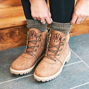 tan chenille socks with monogrammed boots