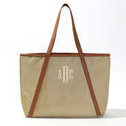 Monogrammed Nylon Tote Bag in khaki