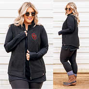 front and back of charcoal oklahoma fleece vest