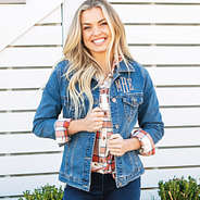 personalized denim jacket with plaid layering tunic