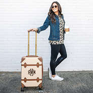girl with carry on vintage suitcase at airport - NEW
