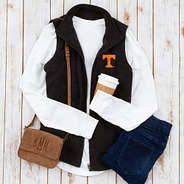 charcoal fleece vest outfit with tennessee logo