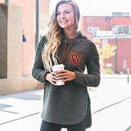charcoal oklahoma sherpa hoodie with coffee