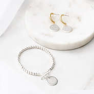 silver dainty bracelet with cable hoop earrings