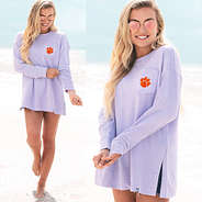 lavender clemson coastal crewneck on the beach