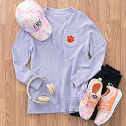 lavender clemson coastal crewneck ootd