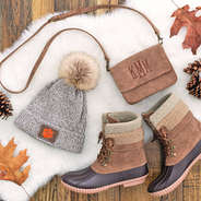 clemson beanie with duck boots and crossbody clutch