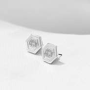 monogrammed hexagon earrings in silver