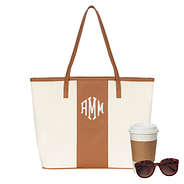 monogrammed canvas stripe tote