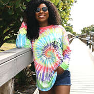 tie dye swirl monogrammed long sleeve shirt with shorts