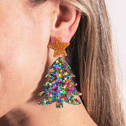 Close up of Christmas Tree Earrings